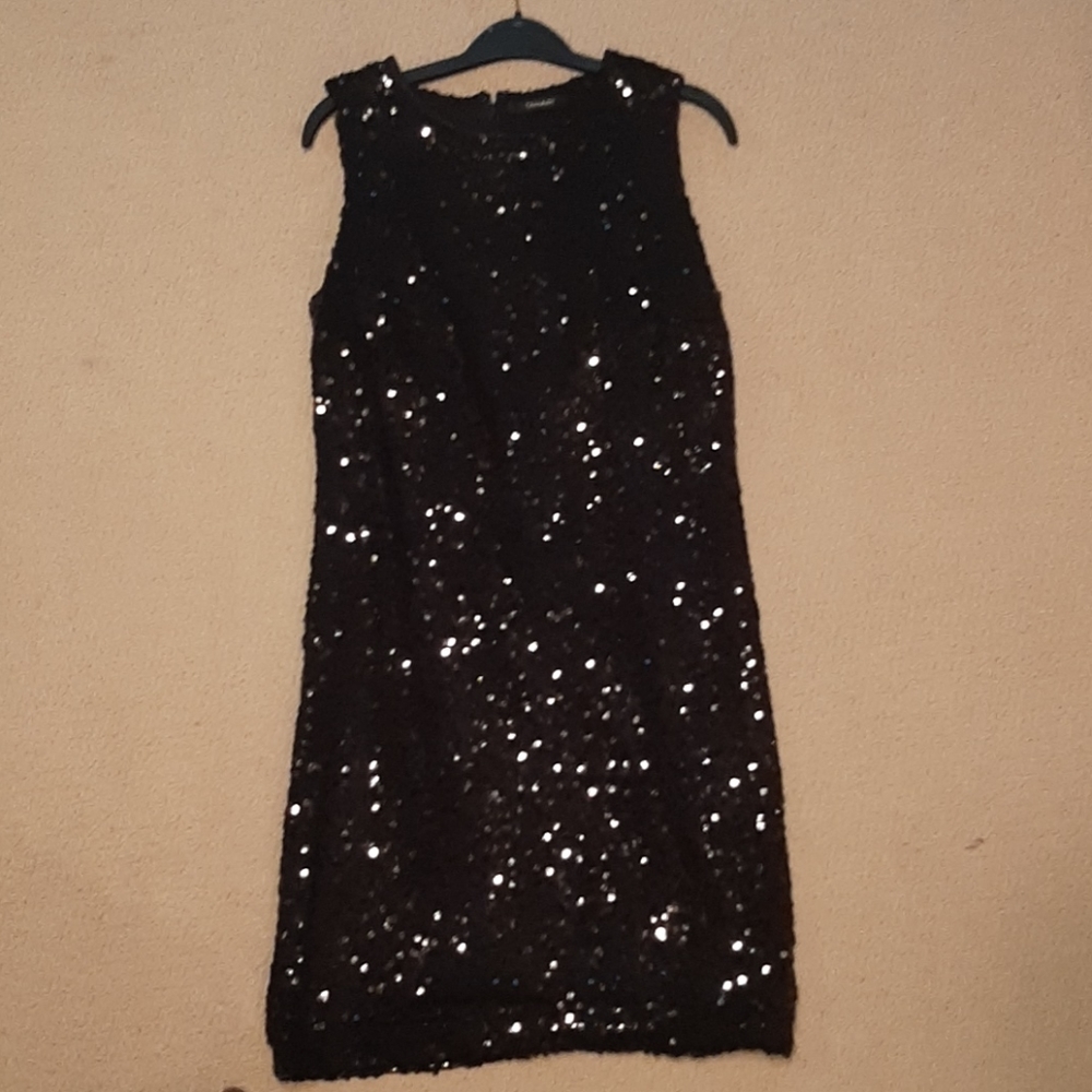 KNEE LENGTH BLACK SEQUINS DRESS
